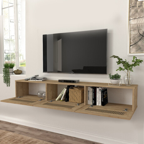Έπιπλο Τηλεόρασης Επιτοίχιο Samuel Megapap Χρώμα Sapphire oak 180x31,4x28,6εκ.