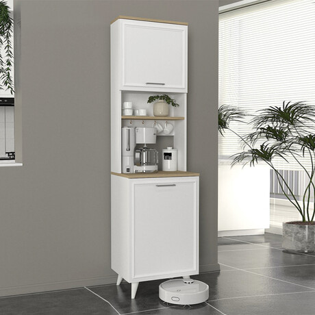 Έπιπλο Κουζίνας Potter 1 Megapap Χρώμα Λευκό - Rota oak 53,4x39,6x196,1εκ.