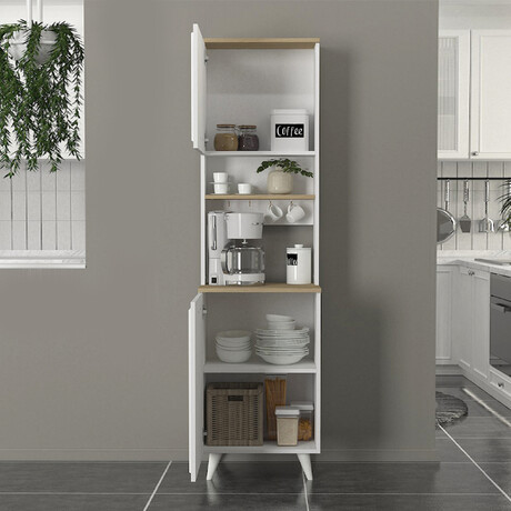 Έπιπλο Κουζίνας Potter 1 Megapap Χρώμα Λευκό - Rota oak 53,4x39,6x196,1εκ.