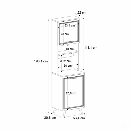 Έπιπλο Κουζίνας Potter 1 Megapap Χρώμα Λευκό - Rota oak 53,4x39,6x196,1εκ.