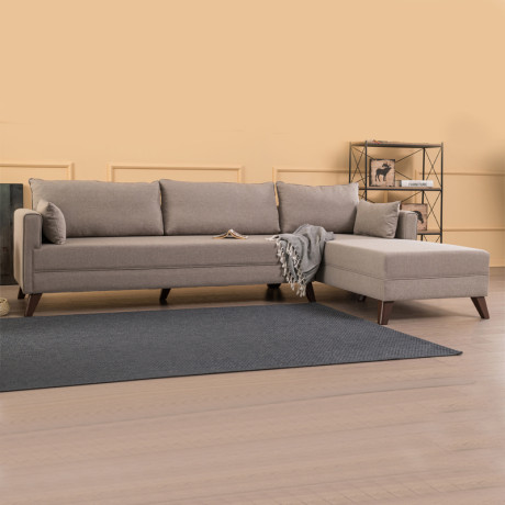 Γωνιακός Καναπές Bella Megapap Δεξιά Γωνία Υφασμάτινος Χρώμα Κρεμ 275x165x85εκ.