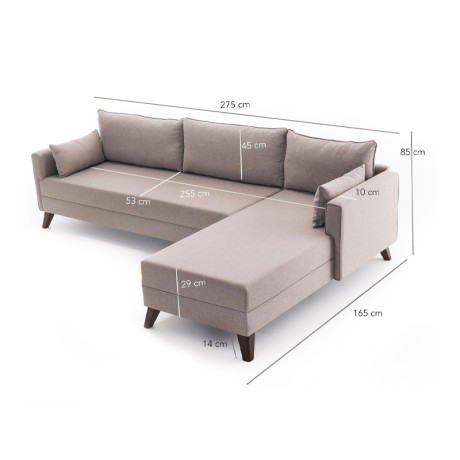 Γωνιακός Καναπές Bella Megapap Δεξιά Γωνία Υφασμάτινος Χρώμα Κρεμ 275x165x85εκ.