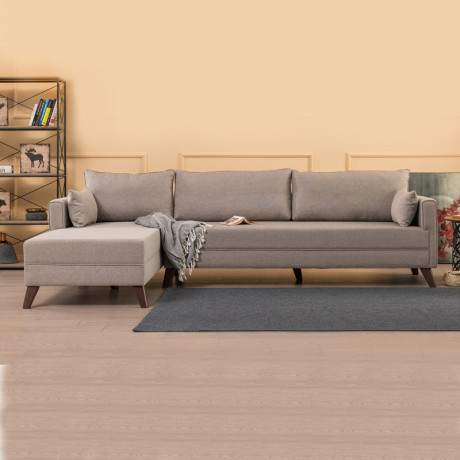 Γωνιακός Καναπές Bella Megapap Αριστερή Γωνία Υφασμάτινος Χρώμα Κρεμ 275x165x85εκ.