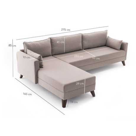 Γωνιακός Καναπές Bella Megapap Αριστερή Γωνία Υφασμάτινος Χρώμα Κρεμ 275x165x85εκ.