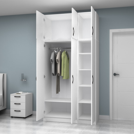 Ντουλάπα Ρούχων Vivian Megapap Τρίφυλλη με Πατάρι Χρώμα Λευκό 120x51,8x240εκ.