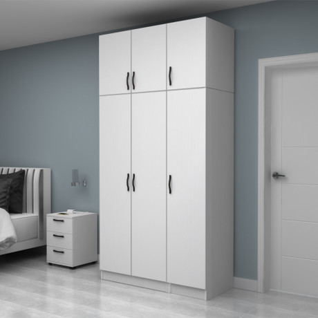 Ντουλάπα Ρούχων Vivian Megapap Τρίφυλλη με Πατάρι Χρώμα Λευκό 120x51,8x240εκ.
