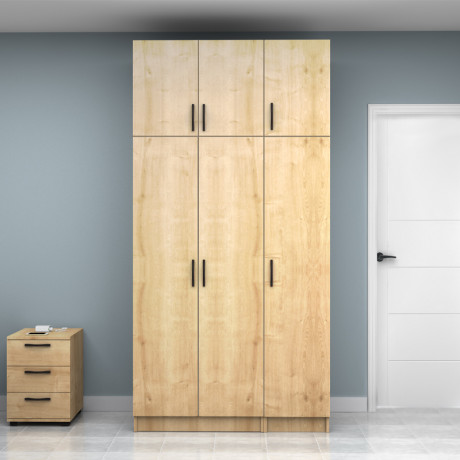 Ντουλάπα Ρούχων Vivian Megapap Τρίφυλλη με Πατάρι Χρώμα Φυσικό Οξιάς 120x51,8x240εκ.