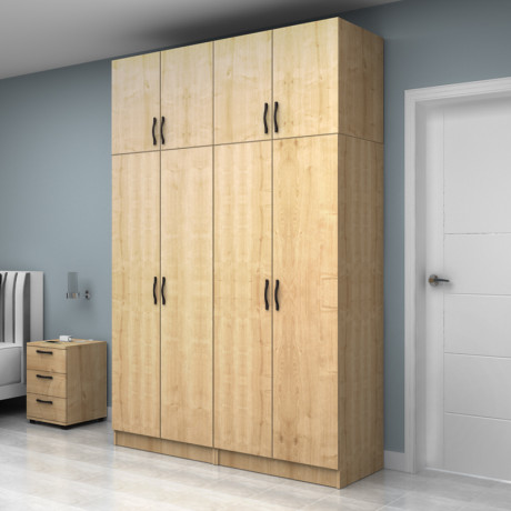 Ντουλάπα Ρούχων Vivian Megapap Τετράφυλλη με Πατάρι Χρώμα Φυσικό Οξιάς 160x51,8x240εκ.