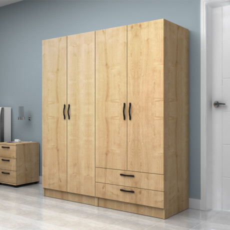 Ντουλάπα Ρούχων Vivian Megapap Τετράφυλλη με Συρτάρια Χρώμα Φυσικό Οξιάς 160x51,8x181εκ.