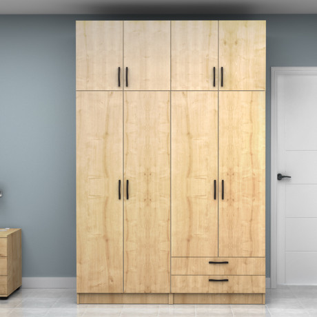 Ντουλάπα Ρούχων Vivian Megapap Τετράφυλλη με Πατάρι και Συρτάρια Χρώμα Φυσικό Οξιάς 160x51,8x240εκ.