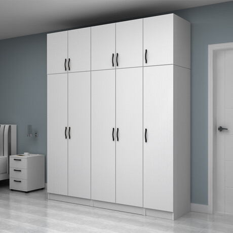 Ντουλάπα Ρούχων Vivian Megapap Πεντάφυλλη με Πατάρι Χρώμα Λευκό 200x51,8x240εκ.
