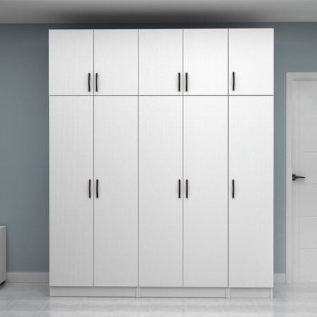 Ντουλάπα Ρούχων Vivian Megapap Πεντάφυλλη με Πατάρι Χρώμα Λευκό 200x51,8x240εκ.