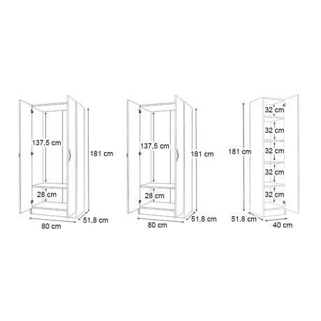 Ντουλάπα Ρούχων Vivian Megapap Πεντάφυλλη Χρώμα Λευκό 200x51,8x181εκ.