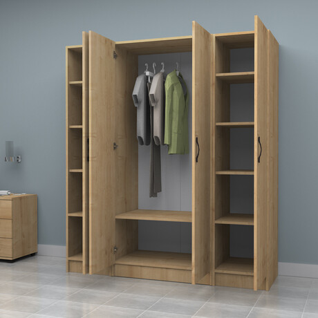 Ντουλάπα Ρούχων Vivian Megapap Τετράφυλλη Χρώμα Φυσικό Οξιάς 160x51,8x181εκ.