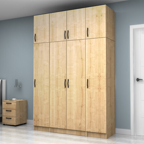 Ντουλάπα Ρούχων Vivian Megapap Τετράφυλλη με Πατάρι Χρώμα Φυσικό Οξιάς 160x51,8x240εκ.