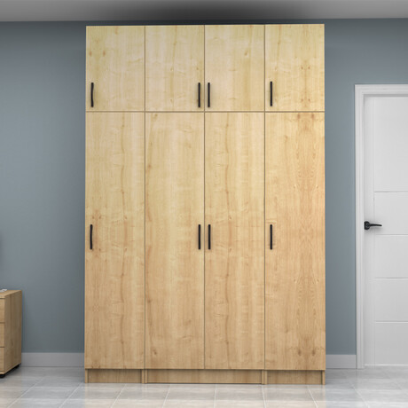 Ντουλάπα Ρούχων Vivian Megapap Τετράφυλλη με Πατάρι Χρώμα Φυσικό Οξιάς 160x51,8x240εκ.