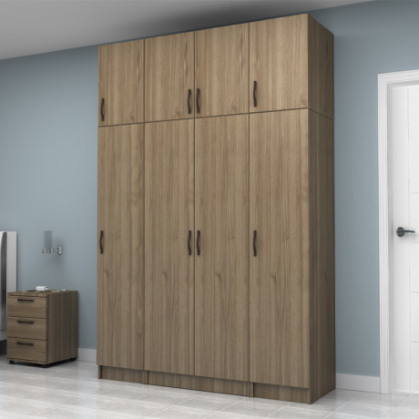 Ντουλάπα Ρούχων Vivian Megapap Τετράφυλλη με Πατάρι Χρώμα Καρυδί 160x51,8x240εκ.