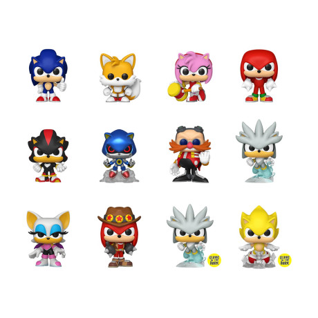 Funko Mystery Minis: Sonic the Hedgehog - Sonic, Tails, Amy, Knuckles, Shadow, Metal Sonic, dr. Eggman, Silver, Rouge, Treasure Hunter Knuckles, Silver (Glows), Super Sonic (Glows) (Blind Box/random) Vinyl Figures