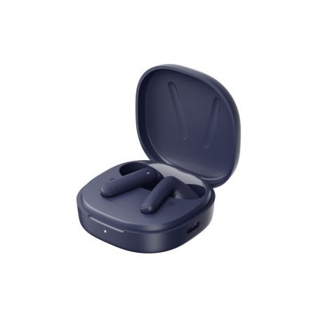 Qcy air Blue Semi-ear tws Earbuds, Quad mic enc Multi-Point Connection, Leather Grain Case