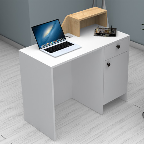 Γραφείο Υποδοχής - Reception Merlin Megapap Χρώμα Λευκό - Φυσικό Οξιάς 110x50x101,8εκ.