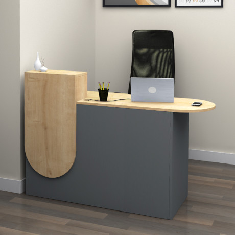 Γραφείο Υποδοχής - Reception Rezio Megapap Χρώμα Ανθρακί - Φυσικό Οξιάς 140x50x101,8εκ.