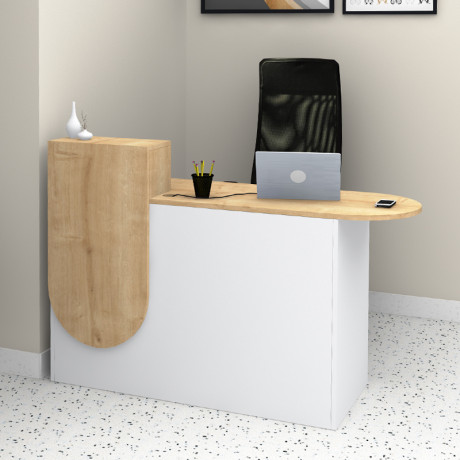 Γραφείο Υποδοχής - Reception Rezio Megapap Χρώμα Λευκό - Φυσικό Οξιάς 140x50x101,8εκ.