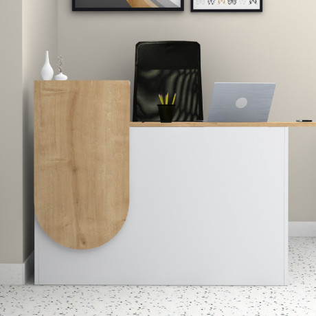 Γραφείο Υποδοχής - Reception Rezio Megapap Χρώμα Λευκό - Φυσικό Οξιάς 140x50x101,8εκ.