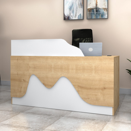 Γραφείο Υποδοχής - Reception Lione Megapap Χρώμα Φυσικό Οξιάς - Λευκό 160x60x100εκ.