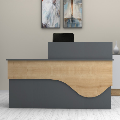 Γραφείο Υποδοχής - Reception Dustin Megapap Χρώμα Ανθρακί - Φυσικό Οξιάς 160x60x101,8εκ.