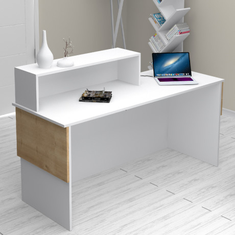 Γραφείο Υποδοχής - Reception Dustin Megapap Χρώμα Λευκό - Φυσικό Οξιάς 160x60x101,8εκ.