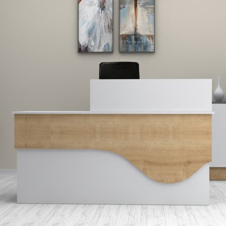 Γραφείο Υποδοχής - Reception Dustin Megapap Χρώμα Λευκό - Φυσικό Οξιάς 160x60x101,8εκ.