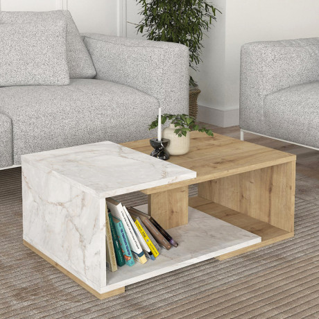 Τραπεζάκι Σαλονιού Mareta Megapap Χρώμα Λευκό εφέ Μαρμάρου - Sapphire oak 81,8x50x35εκ.