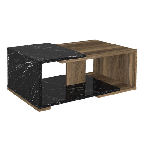 Τραπεζάκι Σαλονιού Mareta Megapap Χρώμα Μαύρο εφέ Μαρμάρου - Καρυδί 81,8x50x35εκ.