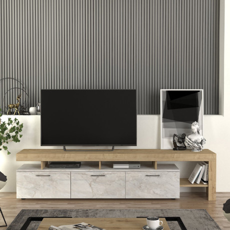 Έπιπλο Τηλεόρασης Acnes Megapap Χρώμα Λευκό εφέ Μαρμάρου - Sapphire oak 220x40x52εκ. Έπιπλο Τηλεόρασης Acnes Megapap Χρώμα Λευκό εφέ Μαρμάρου - Sapphire oak 220x40x52εκ.