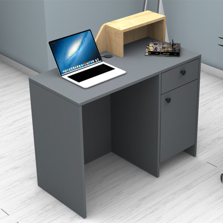 Γραφείο Υποδοχής - Reception Merlin Megapap Χρώμα Ανθρακί - Φυσικό Οξιάς 110x50x101,8εκ.