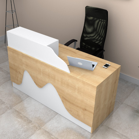 Γραφείο Υποδοχής - Reception Lione Megapap Χρώμα Φυσικό Οξιάς - Λευκό 160x60x100εκ.