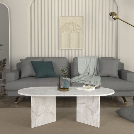 Τραπεζάκι Σαλονιού Cortado Megapap Χρώμα Λευκό εφέ Μαρμάρου 120x60x39,6εκ.