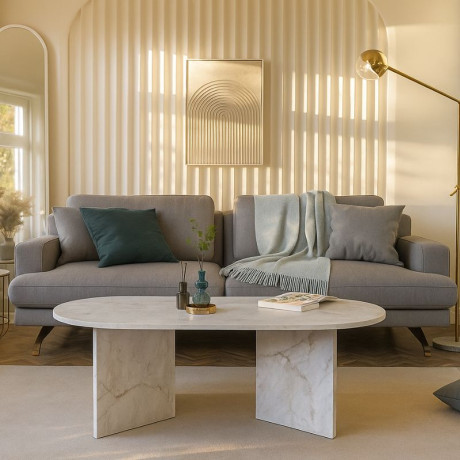 Τραπεζάκι Σαλονιού Cortado Megapap Χρώμα Λευκό εφέ Μαρμάρου 120x60x39,6εκ.