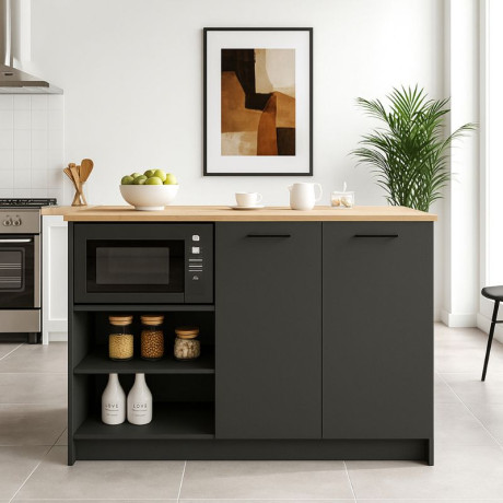 Τραπέζι - Πάγκος Κουζίνας Peres Megapap Χρώμα Ανθρακί - Sepet oak 150x70x91,8εκ.