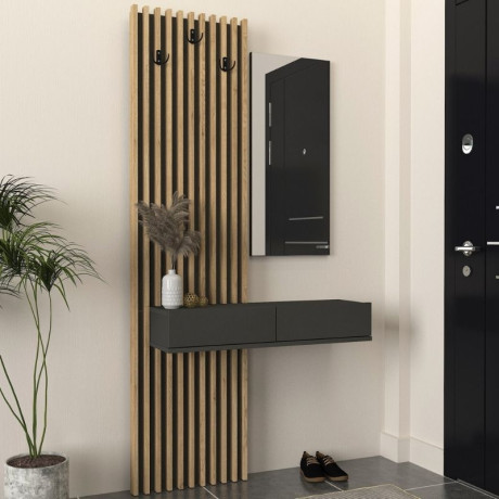 Έπιπλο Εισόδου Elois Megapap Χρώμα Ανθρακί - Sepet oak 96,6x26,8x195,5εκ.