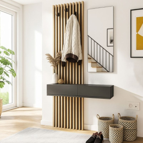 Έπιπλο Εισόδου Elois Megapap Χρώμα Ανθρακί - Sepet oak 96,6x26,8x195,5εκ.