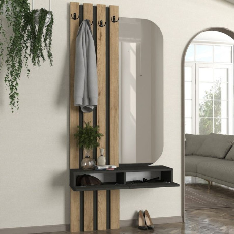 Έπιπλο Εισόδου Reyas Megapap Χρώμα Ανθρακί - Sepet oak 90x27x205,6εκ.