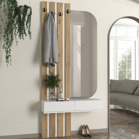 Έπιπλο Εισόδου Reyas Megapap Χρώμα Λέυκό - Sepet oak 90x27x205,6εκ.