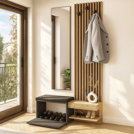 Έπιπλο Εισόδου Dumont Megapap Χρώμα Ανθρακί - Sepet oak 104,8x35x198εκ.