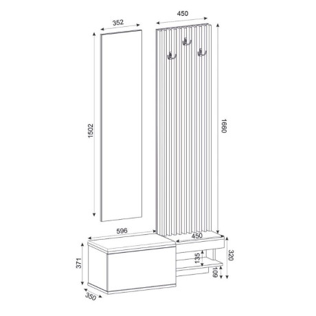 Έπιπλο Εισόδου Dumont Megapap Χρώμα Ανθρακί - Sepet oak 104,8x35x198εκ.