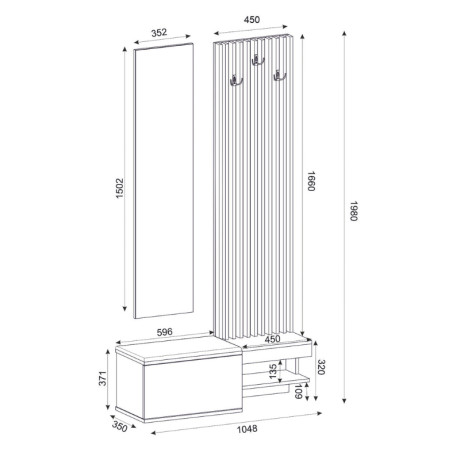 Έπιπλο Εισόδου Dumont Megapap Χρώμα Ανθρακί - Sepet oak 104,8x35x198εκ.