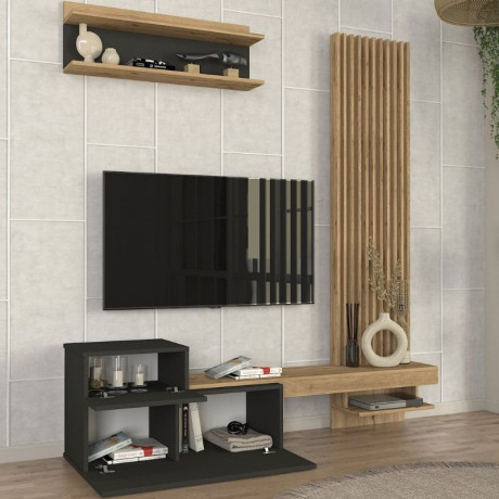 Σύνθεση Τηλεόρασης Dumont Megapap Χρώμα Ανθρακί - Sepet oak 180x36,8x200εκ.