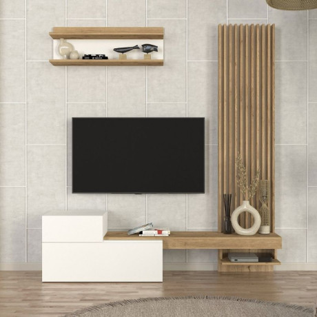Σύνθεση Τηλεόρασης Dumont Megapap Χρώμα Λευκό - Sepet oak 180x36,8x200εκ.