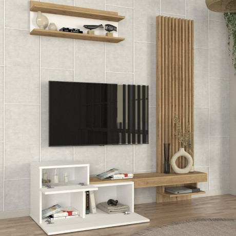 Σύνθεση Τηλεόρασης Dumont Megapap Χρώμα Λευκό - Sepet oak 180x36,8x200εκ.