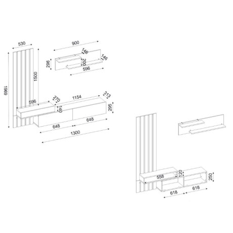 Σύνθεση Τηλεόρασης Rosaline Megapap Χρώμα Ανθρακί - Sepet oak 183x31,3x196,9εκ.